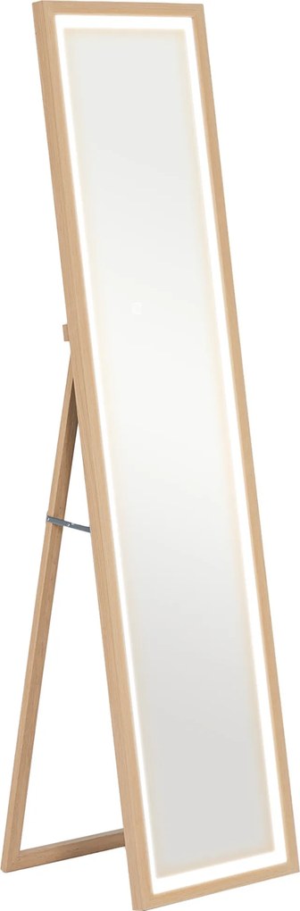 HOMCOM Lustro całego ciała LED, 40 x 160 cm, sterowanie dotykowe, regulacja jasności, 3 kolory, Dąb