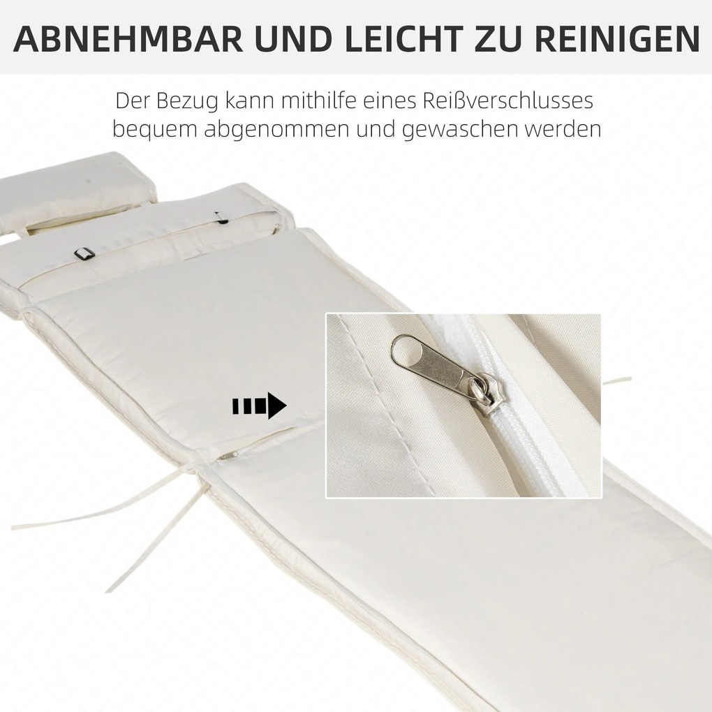 Outsunny Poduszka na Leżak Ogrodowy Komfortowa Nakładka z Zdejmowaną Poduszką Kremowo-Biała Poliester i Bawełna 198x53x5cm | Aosom PL