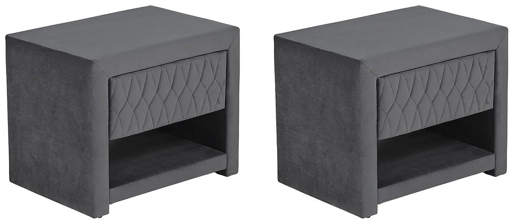 Zestaw 2 szafek nocnych - 1 szuflada i 1 wnęka - Welur - Szary - DANIELE