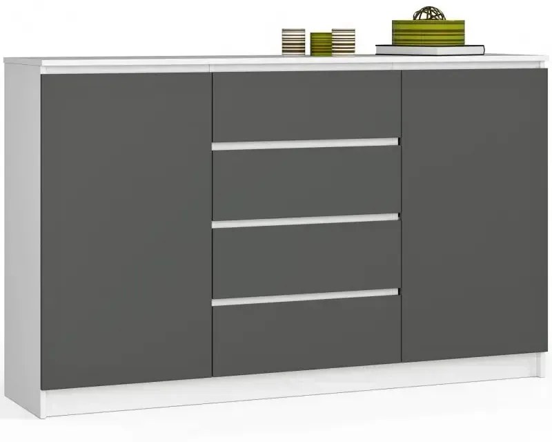 Długa komoda z gładkim frontem biały + grafit R3-W13