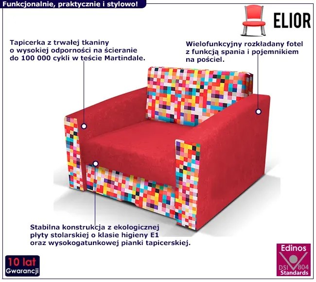 Czerwony Rozkładany Fotel W Kolorowe Printy S4-F52