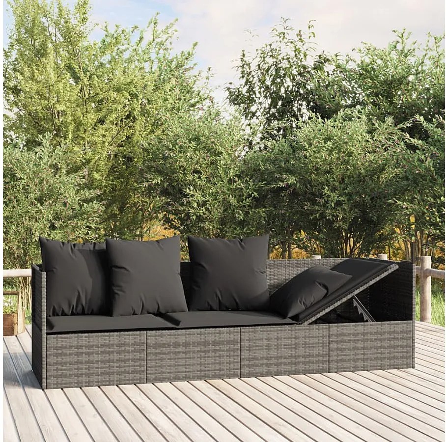 Zewnętrzne łóżko w salonie Szary pleciony z poduszkami - Elastyczny i wygodny design