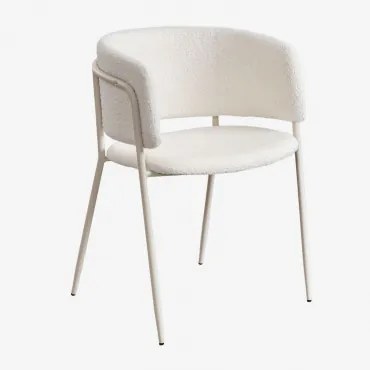 Krzesło Do Jadalni Tapicerowane Nalon Kremowa Tapioca & Chenille Biały & Tkanina Baranek Boucle - Sklum