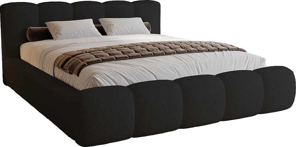 Łóżko tapicerowane 180x200 cm Ravello - łóżko z pojemnikiem, stelaż metalowy - tkanina boucle czarny (Lambi 13)