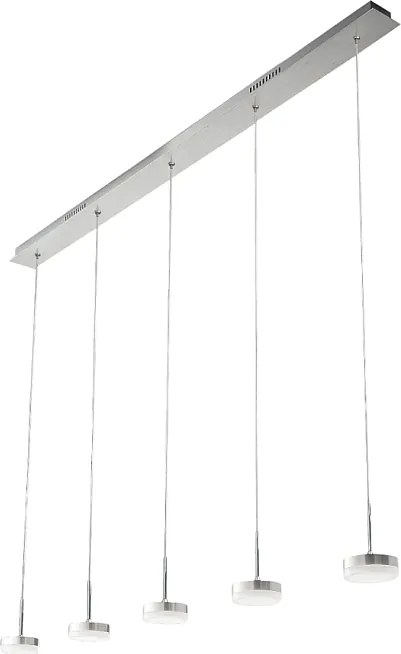 Lampa wisząca Fabas Luce Dunk z 5 źródłami światła - 40 W, ściemnialna dioda LED - szczotkowane aluminium, konstrukcja liniowa