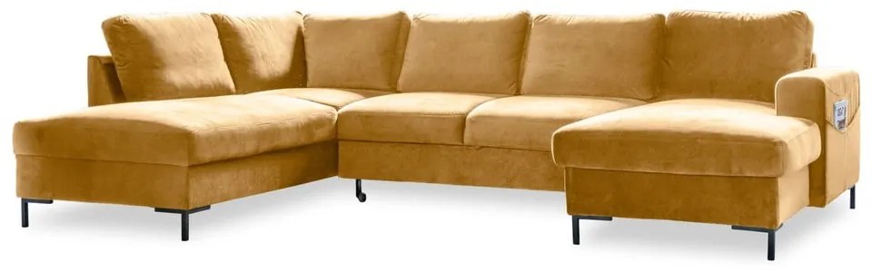 Musztardowożółta aksamitna rozkładana sofa w kształcie litery "U" Miuform Lofty Lilly, lewostronna