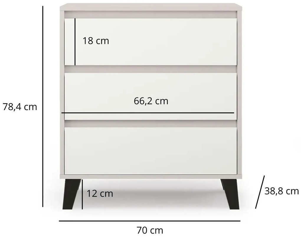 Komoda z 3 szufladami do przechowywania kaszmir + biały P4-K80