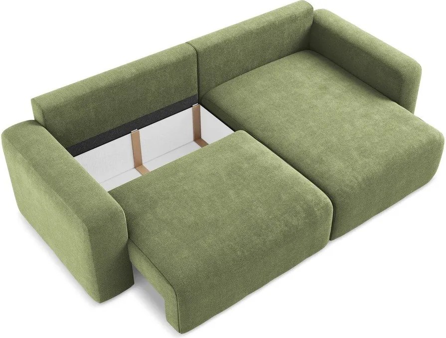 Zielony rozkładany/ze schowkiem narożnik z tkaniny szenilowej (prawostronny/z szezlongiem) Kona – Makamii