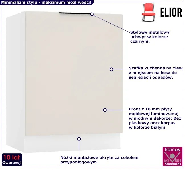 Szafka kuchenna pod zlew 60 cm beż piaskowy E8-H37