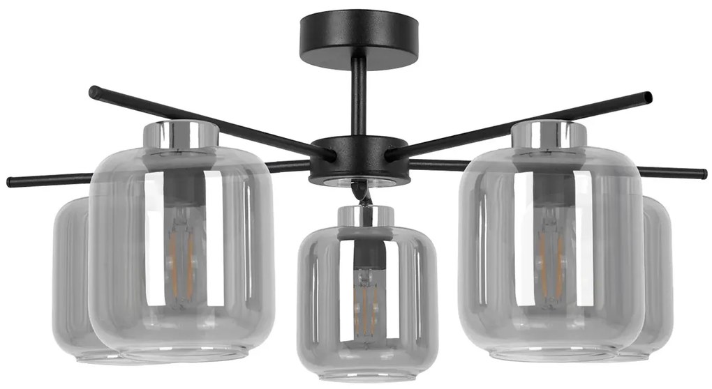 Sufitowa lampa z pięcioma szklanymi kloszami grafitowa S6-M00