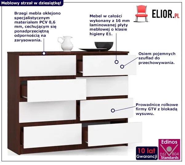 Komoda z szufladami do salonu wenge + biały - Sarleto 3X