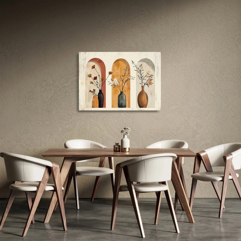 Obraz na szkle - Wazony w łukach (70x50 cm)