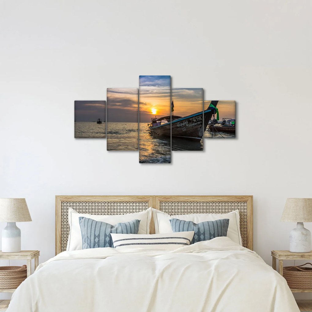 Obraz statku na brzegu (125x70 cm)