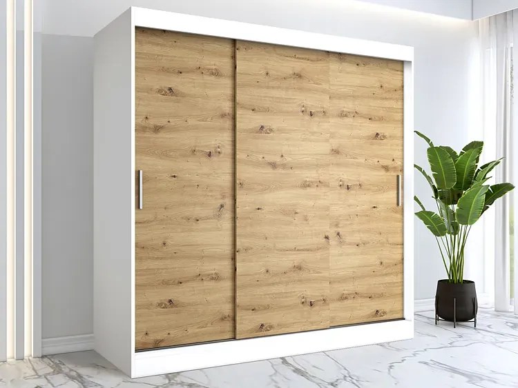Szafa przesuwna 200 cm biały + dąb artisan - Erco 6X