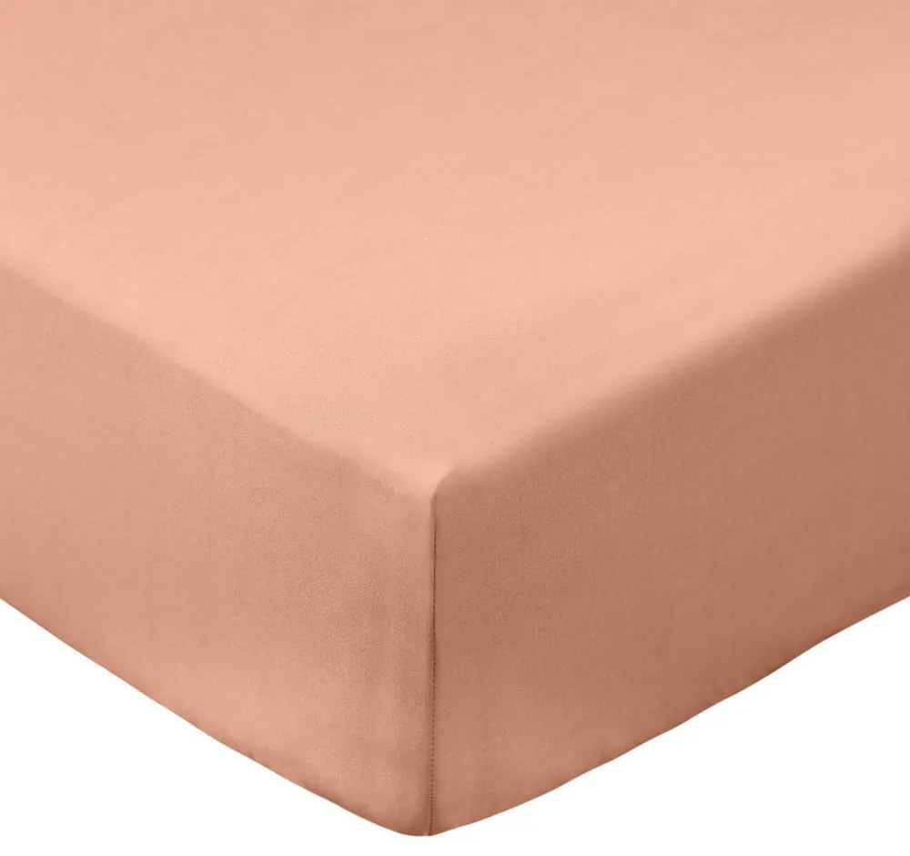Prześcieradło z perkalu bawełnianego z gumką w kolorze terakoty 90x190 cm Cotton Percale – Bianca
