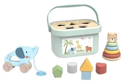 Woopie green pudełko sorter box 3w1 klocki piramidka słonik fsc