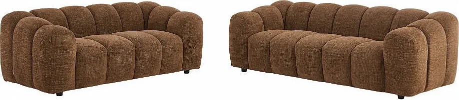 Kanapa 3-osobowa i 2-osobowa z brązowej tkaniny szenilowej NELIMAR