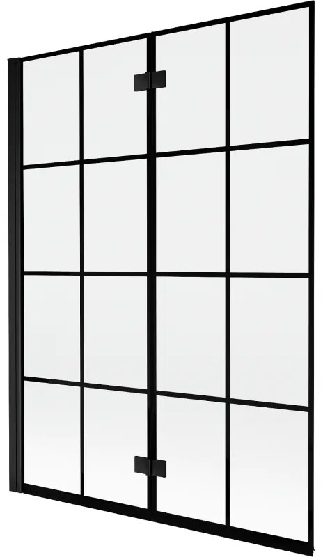 Mexen Mist parawan nawannowy 2-skrzydłowy lewy 130 x 150 cm, czarna kratka, czarny - 8A9-130-002-70-77-L