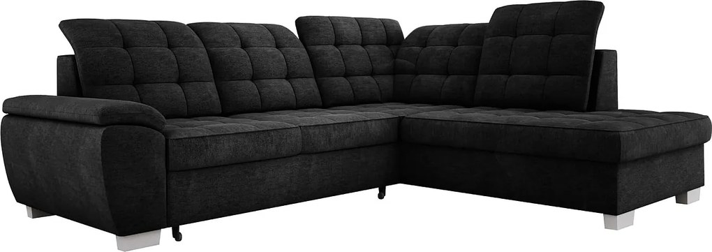 Narożnik LOTTA w tkaninie ASTI, 258x212cm – elegancki design, funkcja spania i pojemny schowek, układ prawy, kolor: CZARNY