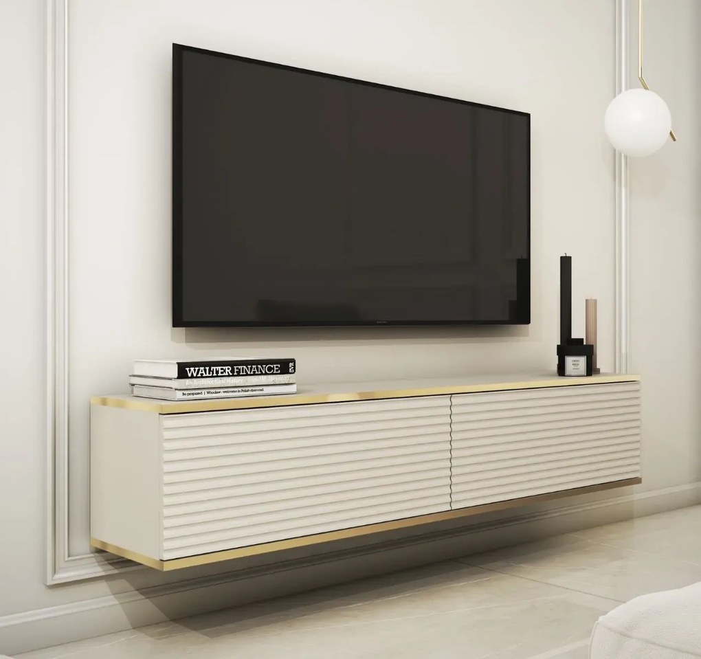 Szafka RTV KARL 3D 135cm wisząca/stojąca kaszmirowy mat PIASKI Meble