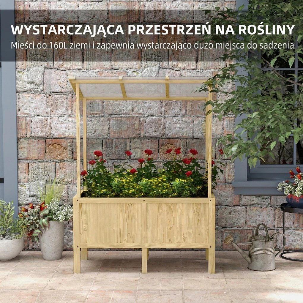 Outsunny Wysokie Łóżko Ogrodowe Drewniane z Tunel Foliowy Skrzynia na Rośliny 110x60x152cm Naturalne | Aosom PL