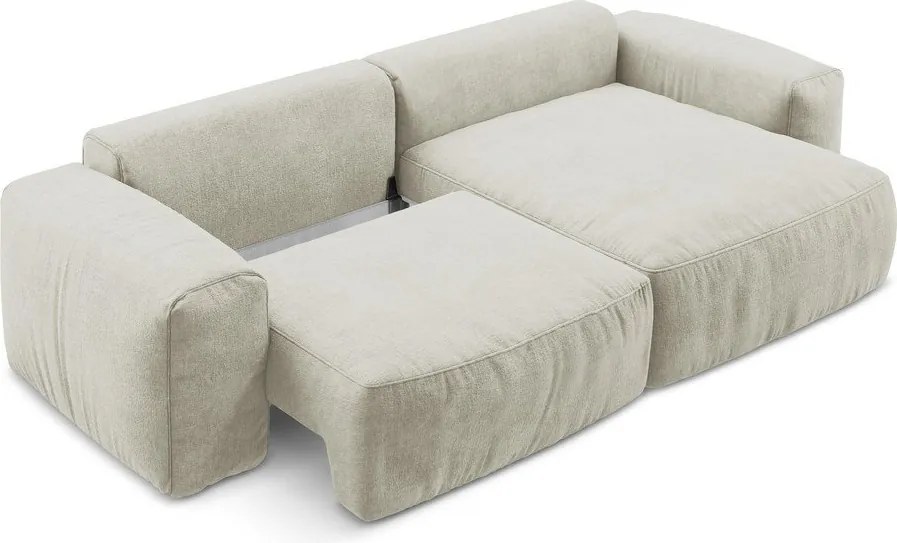 Beżowy rozkładany narożnik z tkaniny szenilowej (prawostronny/z szezlongiem) Kuki – Makamii