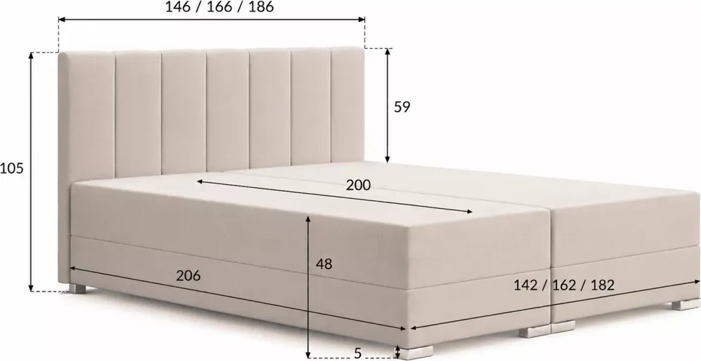 Łóżko kontynentalne Malaga boxspring z pojemnikami materac bonellowy tapicerowane