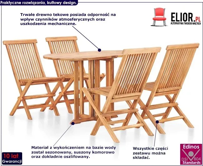 Stół drewniany krzesła i na taras balkon W5-E60