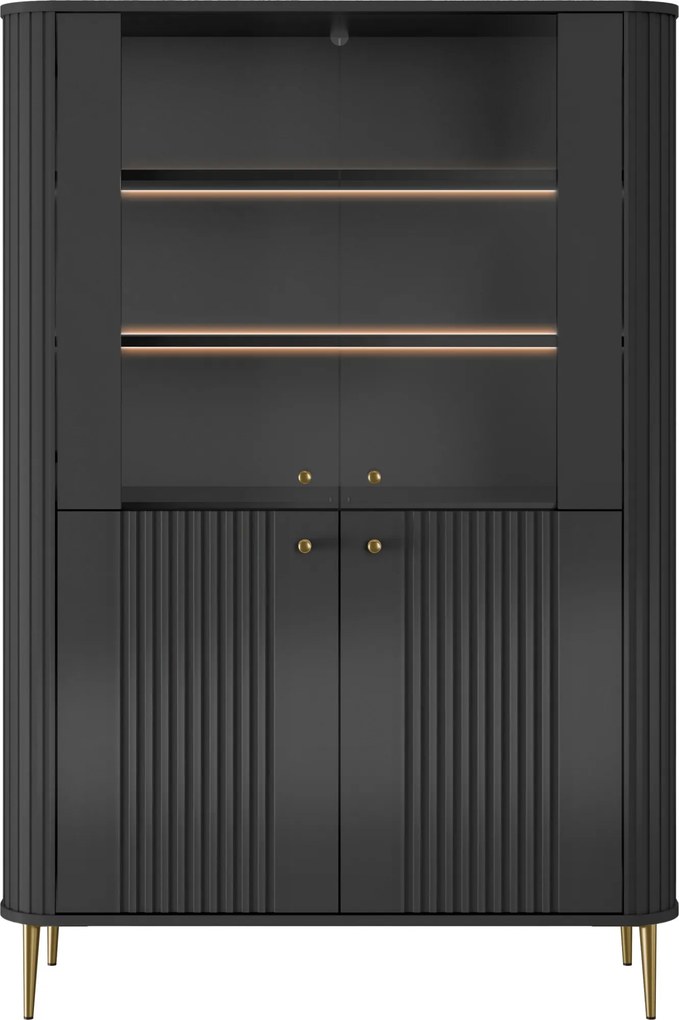 Witryna Vesper 103 cm czterodrzwiowa - czarny / złote nogi