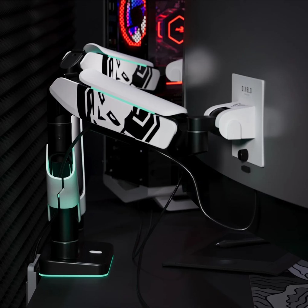 Uchwyt regulowany na 2 monitory 35 cali RGB Diablo X-Arm Dual, biało-czarny