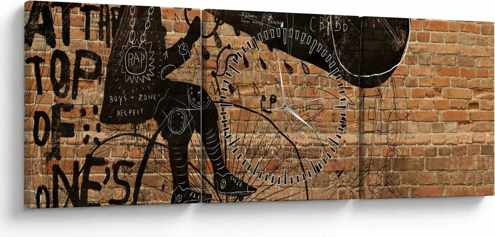 Obraz - Mężczyzna na rowerze w stylu Banksy (z zegarem) (90x30 cm)