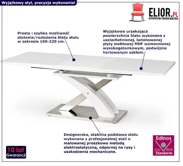 Rozkładany Stół Biały Ze Szklanym Blatem 80X28X86 B1-S82