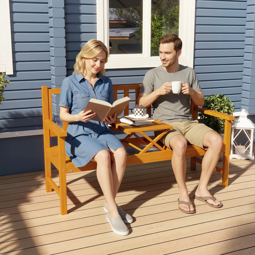 Outsunny Ławka Ogrodowa Drewniana z Wysuwanym Stołem Jasnobrązowy 153x56x91cm | Aosom PL