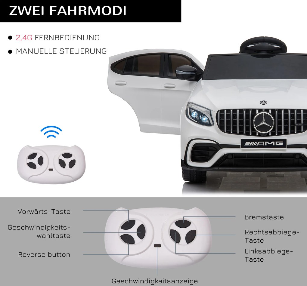 Mercedes-Benz Elektryczny Samochód Dla Dzieci Z Pilotem MP3 Bezpieczny Dla 3-8 Lat Dostępny w Czarnym i Białym | Aosom PL