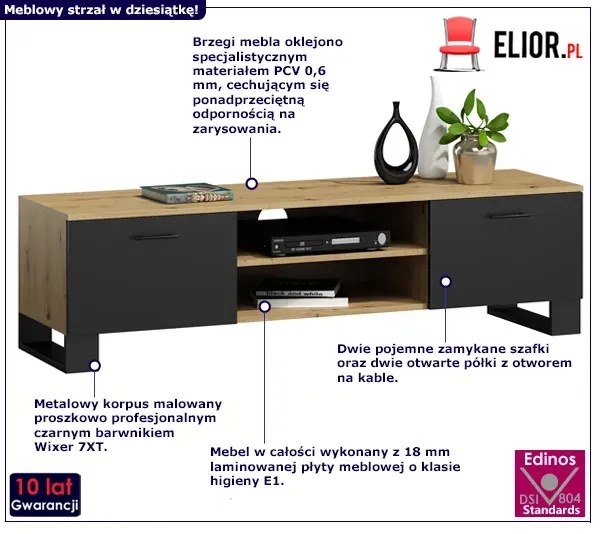 Nowoczesna Szafka Czarny Rtv Pod Telewizor Dąb Artisan + M4-Z40