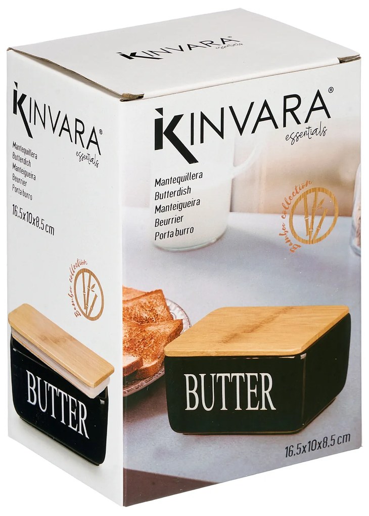 Ceramiczna maselniczka z napisem BUTTER, 10 x 16,5 x 8,5 cm