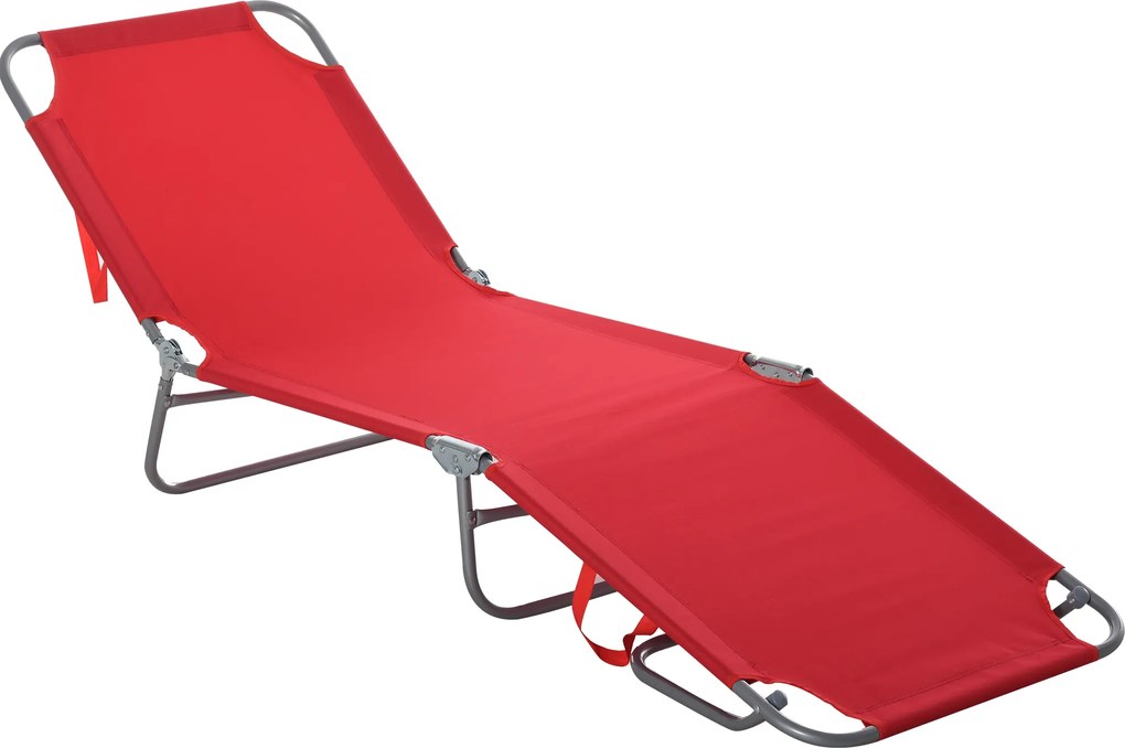 Outsunny Leżak Ogrodowy Składany z Regulowanym Oparciem, Stelaż Odporny na Rdzę, 187 x 55 x 24, Czerwony