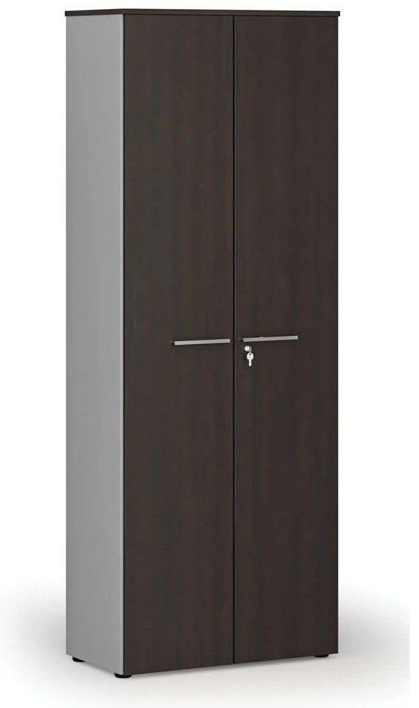 Szafa biurowa z drzwiami PRIMO GRAY, 800 x 420 x 2128 mm, szary/wenge