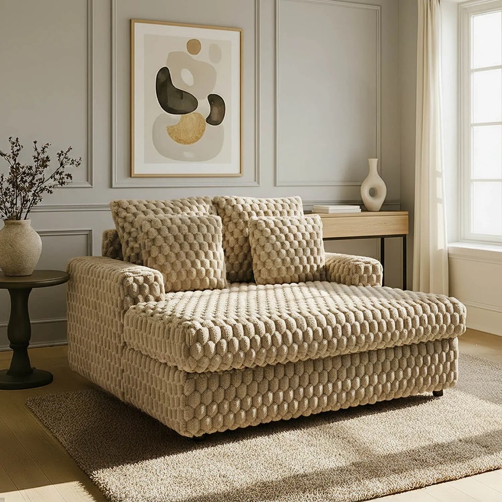 Fotel Wypoczynkowy Sofa KOBEL Beżowy Pluszowy Nowoczesny