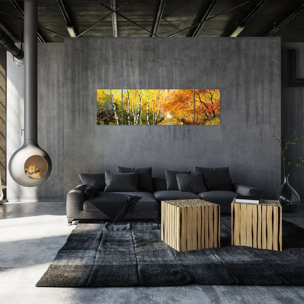 Obraz - Romantyczna aleja wzdłuż wody, obraz olejny (170x50 cm)