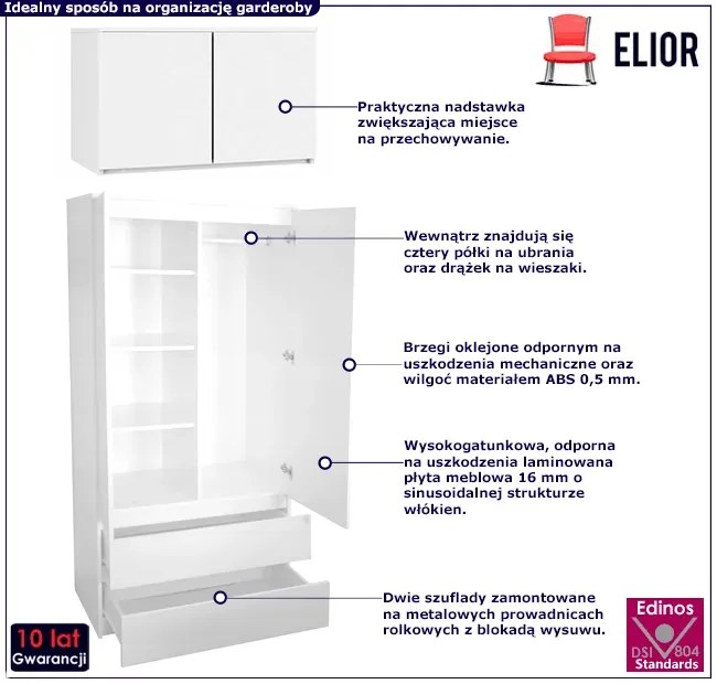 Biała Szafa Na Ubrania Z Nadstawką Z2-L89