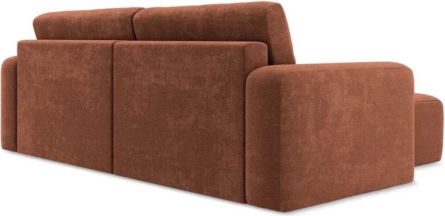 Rozkładany/ze schowkiem narożnik z tkaniny szenilowej (lewostronny/z szezlongiem) w kolorze terakoty Kona – Makamii