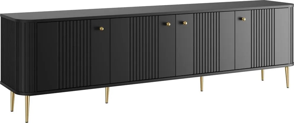 Szafka RTV Vesper 4D 187 cm - czarny / złote nogi