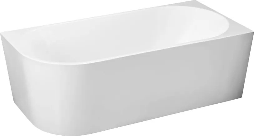 Wanna wolnostojąca narożna prawa z konglomeratu biała błyszcząca 160 x 75 cm WALL White Glow z przelewem typu SLIM : Kolor wanny - Biały połysk