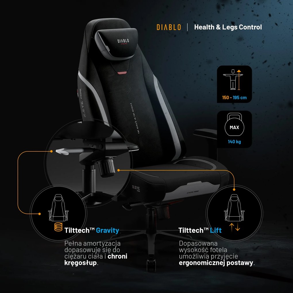 Fotel gamingowy Diablo X.Eye Prime, Normal Size, Burned Black