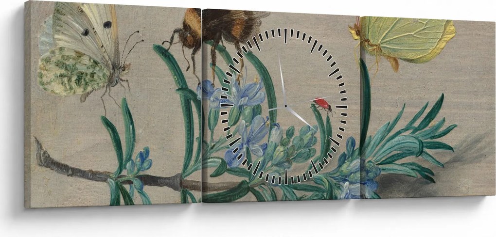 Obraz - Jan van Kessel the Elder, Insects and a Sprig of Rosemary, reprodukcje (z zegarem) (90x30 cm)