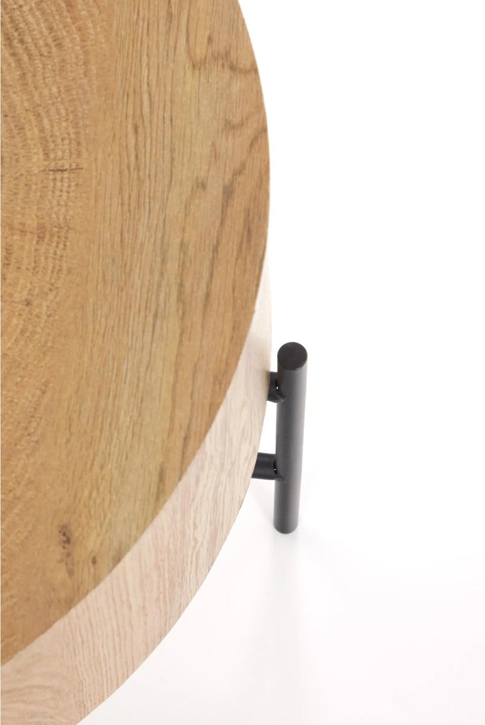 Stolik kawowy okrągły Liviano 45 cm z metalowymi nogami - dąb naturalny / czarny