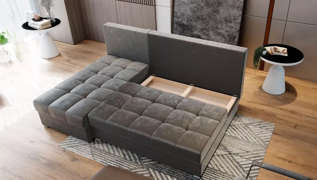 PROMOCJA Ciemnozielona rozkładana narożna sofa ZENA, dwustronna II. klasa