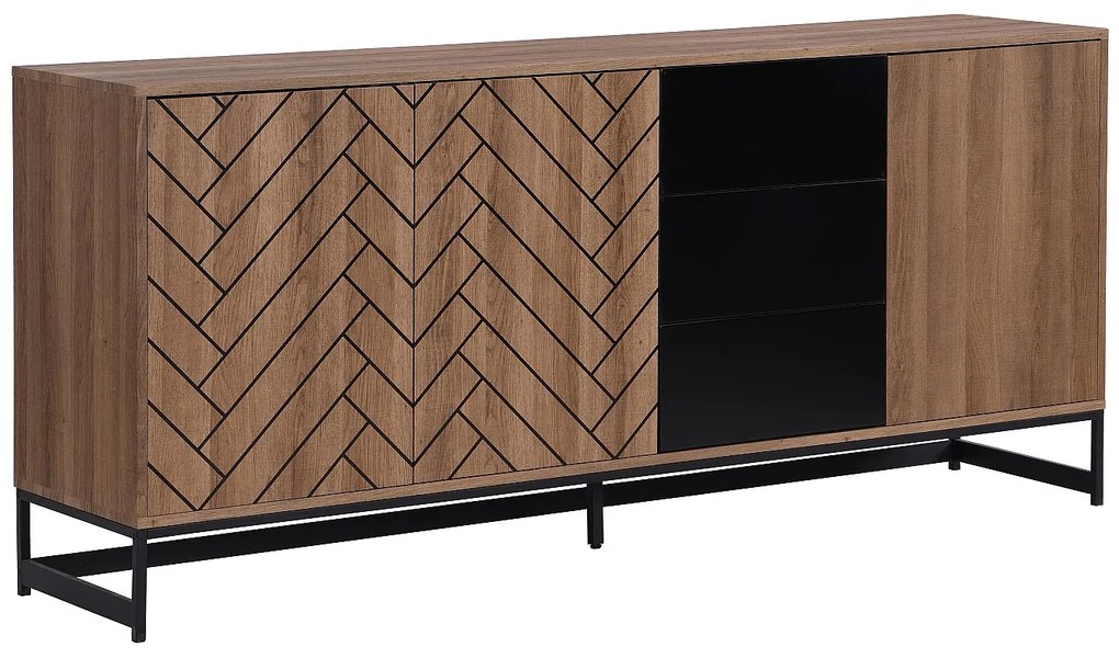 Komoda 3-drzwiowa z 3 szufladami, z MDF – kolor naturalny i czarny – CARATANA