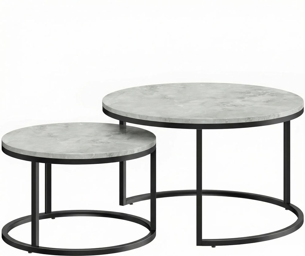 HOMCOM Nowoczesny Zestaw Stolika Kawowego 2w1, Piętrowane Stoliki z Metalową Ramą do Salonu, Sypialni, Biura, Czarny | Aosom PL